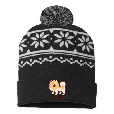 Womens Cute Pomeranian Pom Mom Funny Gift USA-Made Snowflake Beanie