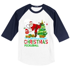 Women Christmas Pickleball Squad Santa Playing Pickleball Player Gift Baseball Sleeve Shirt