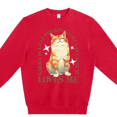 Watercolor Cat Purring And Karma Lover Premium Crewneck Sweatshirt