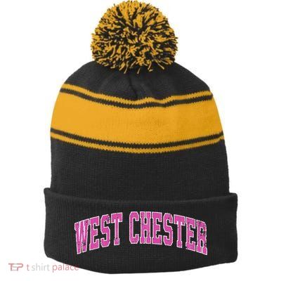 West Chester Pennsylvania PA Vintage Sports Design Pink Stripe Pom Pom Beanie