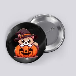 Witch Cat & Pumpkin Halloween Cute Button