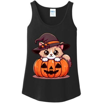 Witch Cat & Pumpkin Halloween Cute Ladies Essential Tank