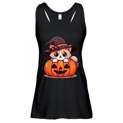 Witch Cat & Pumpkin Halloween Cute Ladies Essential Flowy Tank