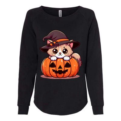 Witch Cat & Pumpkin Halloween Cute Womens California Wash Sweatshirt