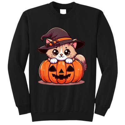 Witch Cat & Pumpkin Halloween Cute Tall Sweatshirt