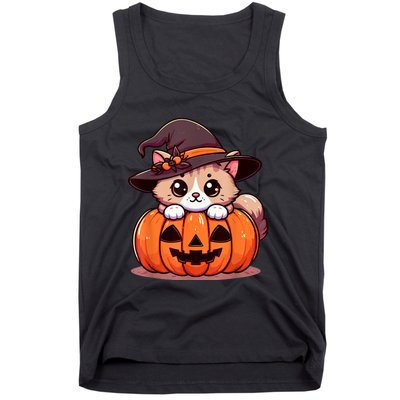 Witch Cat & Pumpkin Halloween Cute Tank Top