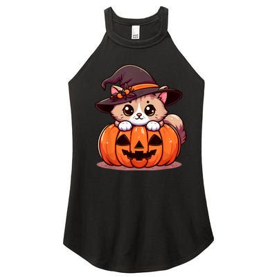 Witch Cat & Pumpkin Halloween Cute Women’s Perfect Tri Rocker Tank