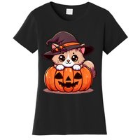 Witch Cat & Pumpkin Halloween Cute Women's T-Shirt