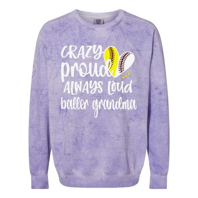 Womens Crazy Proud Softball Player Baseball Player Grandma Baller Colorblast Crewneck Sweatshirt