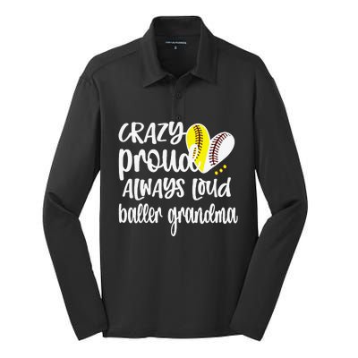 Womens Crazy Proud Softball Player Baseball Player Grandma Baller Silk Touch Performance Long Sleeve Polo