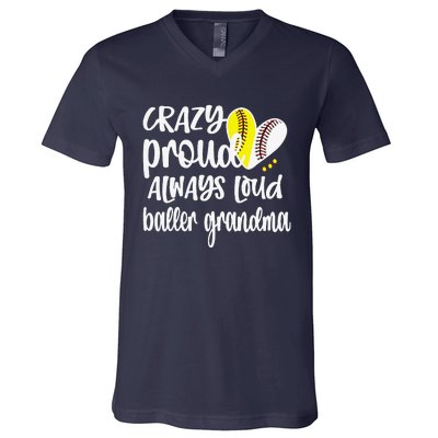 Womens Crazy Proud Softball Player Baseball Player Grandma Baller V-Neck T-Shirt