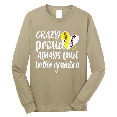 Womens Crazy Proud Softball Player Baseball Player Grandma Baller Long Sleeve Shirt