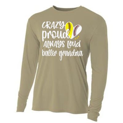 Womens Crazy Proud Softball Player Baseball Player Grandma Baller Cooling Performance Long Sleeve Crew