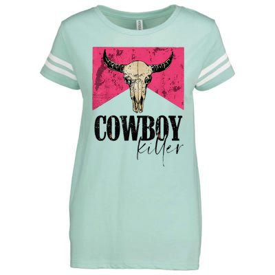 Western Cowgirl Punchy Cowboy Killers Bull Horn Enza Ladies Jersey Football T-Shirt