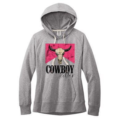 Western Cowgirl Punchy Cowboy Killers Bull Horn Women's Fleece Hoodie