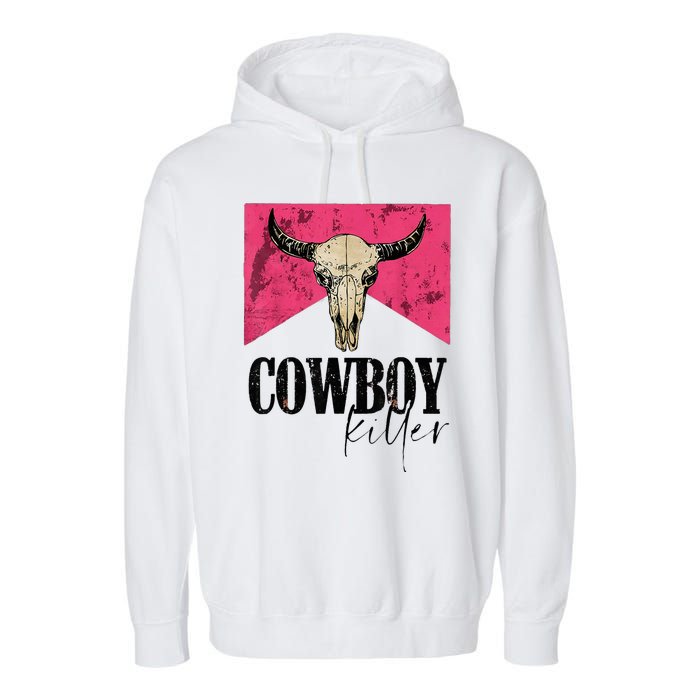 Western Cowgirl Punchy Cowboy Killers Bull Horn Garment-Dyed Fleece Hoodie