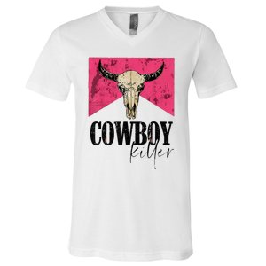 Western Cowgirl Punchy Cowboy Killers Bull Horn V-Neck T-Shirt