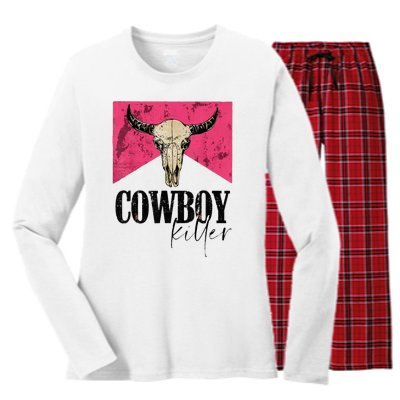 Western Cowgirl Punchy Cowboy Killers Bull Horn Women's Long Sleeve Flannel Pajama Set 