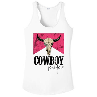 Western Cowgirl Punchy Cowboy Killers Bull Horn Ladies PosiCharge Competitor Racerback Tank