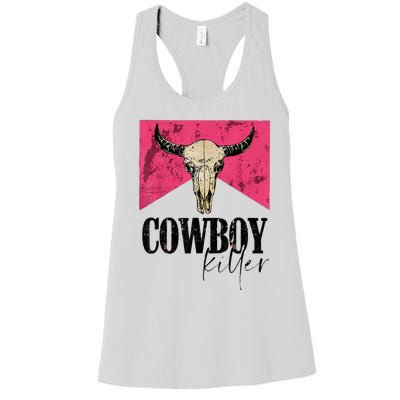 Western Cowgirl Punchy Cowboy Killers Bull Horn Women's Racerback Tank