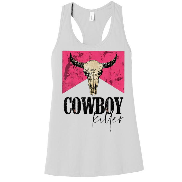 Western Cowgirl Punchy Cowboy Killers Bull Horn Women's Racerback Tank