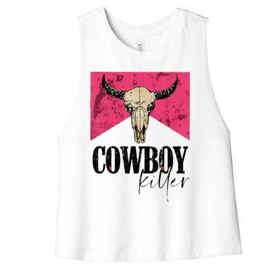 Western Cowgirl Punchy Cowboy Killers Bull Horn Women's Racerback Cropped Tank