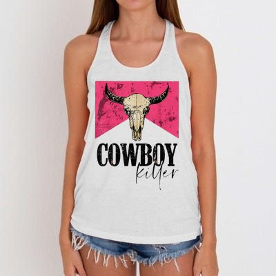 Western Cowgirl Punchy Cowboy Killers Bull Horn Women's Knotted Racerback Tank