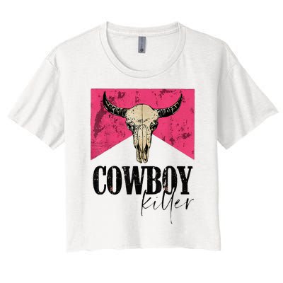 Western Cowgirl Punchy Cowboy Killers Bull Horn Women's Crop Top Tee