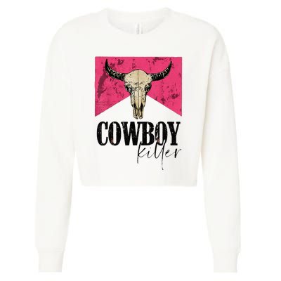 Western Cowgirl Punchy Cowboy Killers Bull Horn Cropped Pullover Crew