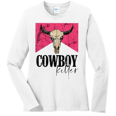 Western Cowgirl Punchy Cowboy Killers Bull Horn Ladies Long Sleeve Shirt