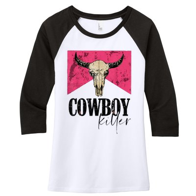 Western Cowgirl Punchy Cowboy Killers Bull Horn Women's Tri-Blend 3/4-Sleeve Raglan Shirt