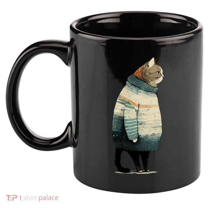 Winter Cat Print 11oz C Handle Ceramic Mug