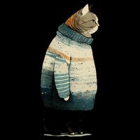 Winter Cat Print Cropped Pullover Crew