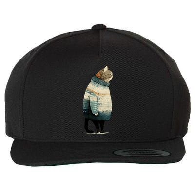Winter Cat Print Wool Snapback Cap