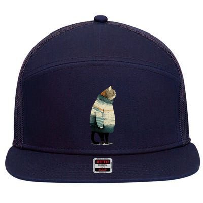 Winter Cat Print 7 Panel Mesh Trucker Snapback Hat