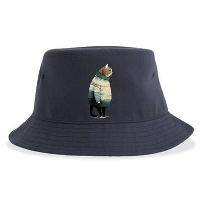 Winter Cat Print Sustainable Bucket Hat