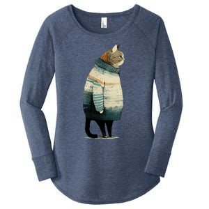 Winter Cat Print Women's Perfect Tri Tunic Long Sleeve Shirt