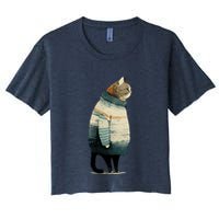 Winter Cat Print Women's Crop Top Tee