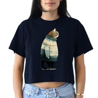 Winter Cat Print Women's Crop Top Tee