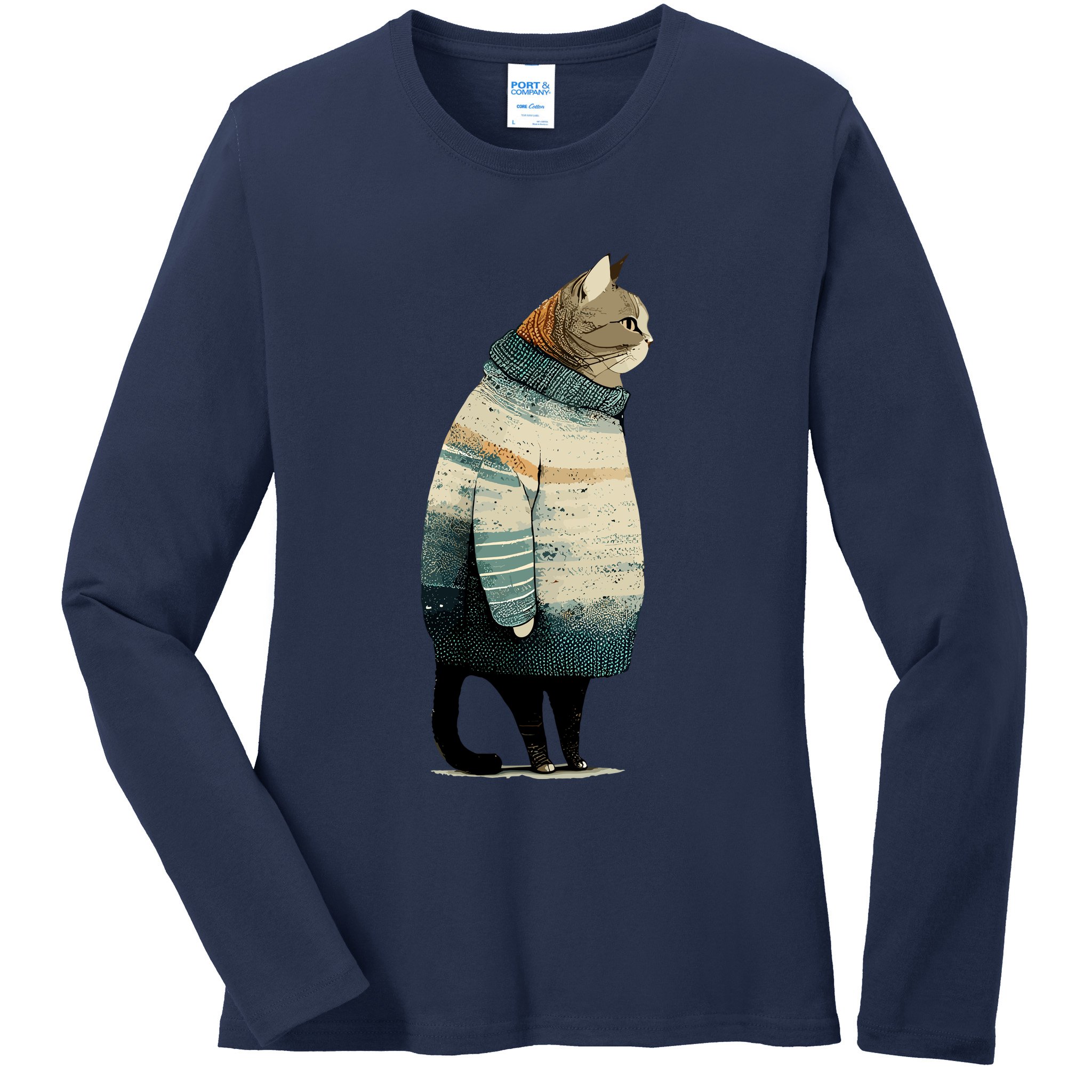 Winter Cat Print Ladies Long Sleeve Shirt