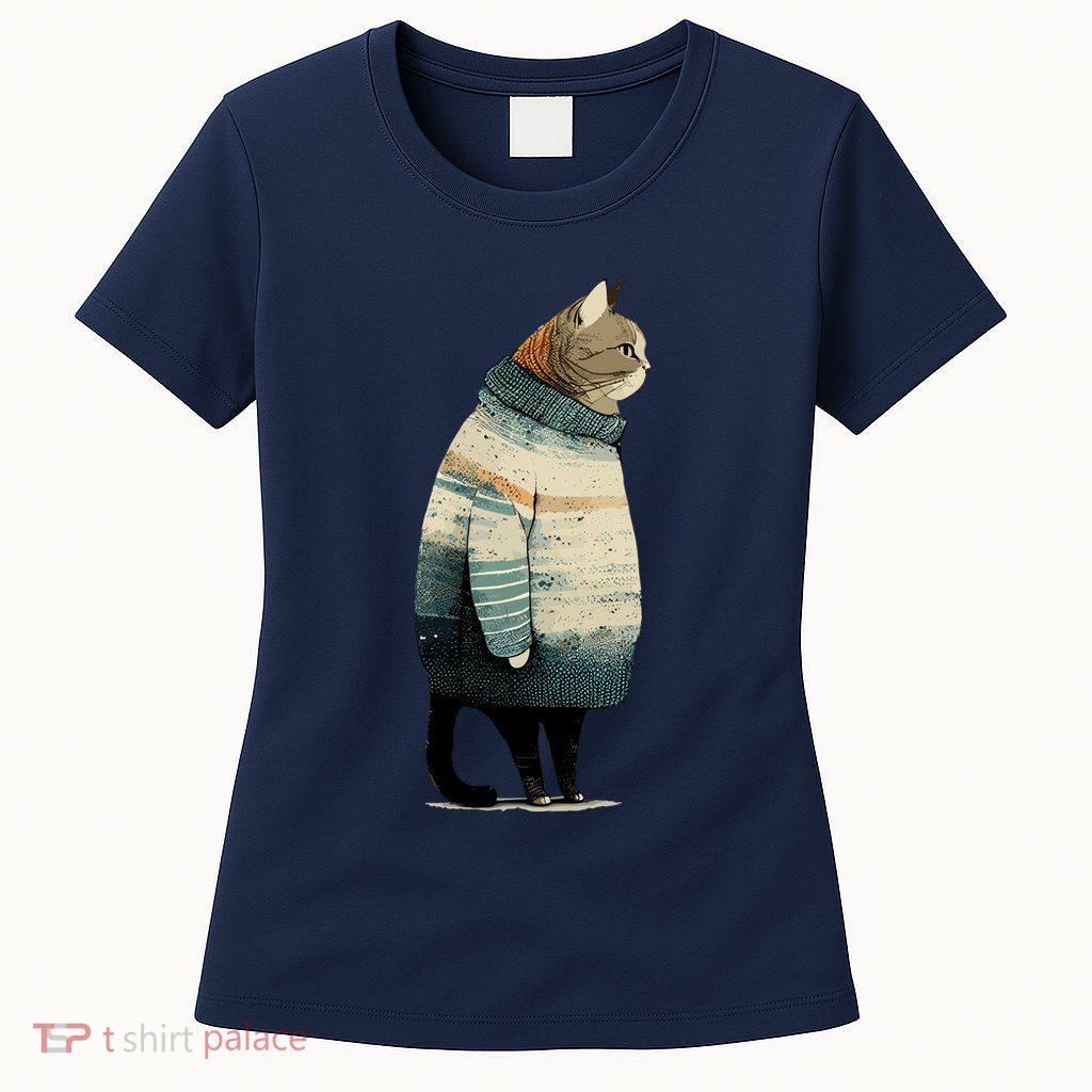 Winter Cat Print Womens T-Shirt