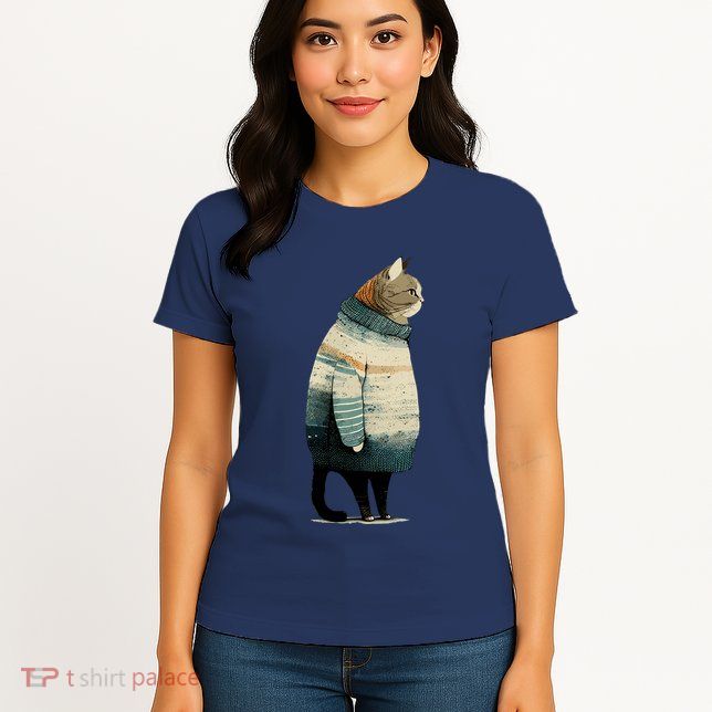 Winter Cat Print Womens T-Shirt