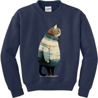 Winter Cat Print Kids Sweatshirt