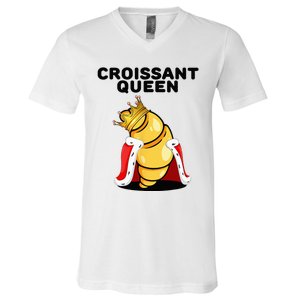 Womens Croissant Queen Home Baking French Croissant V-Neck T-Shirt