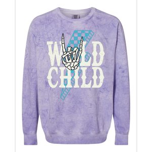 Wild Child Rock And Roll Lightning Bolt Colorblast Crewneck Sweatshirt