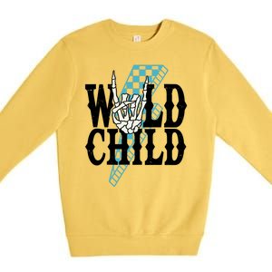 Wild Child Rock And Roll Lightning Bolt Premium Crewneck Sweatshirt