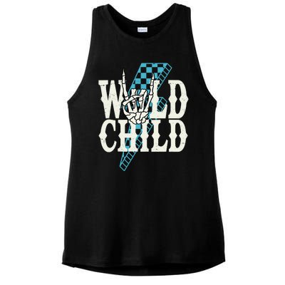 Wild Child Rock And Roll Lightning Bolt Ladies PosiCharge Tri-Blend Wicking Tank