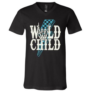 Wild Child Rock And Roll Lightning Bolt V-Neck T-Shirt