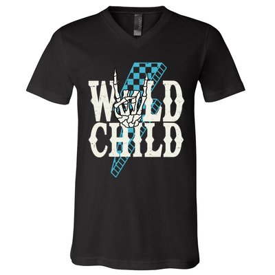 Wild Child Rock And Roll Lightning Bolt V-Neck T-Shirt