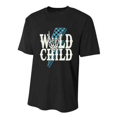 Wild Child Rock And Roll Lightning Bolt Youth Performance Sprint T-Shirt